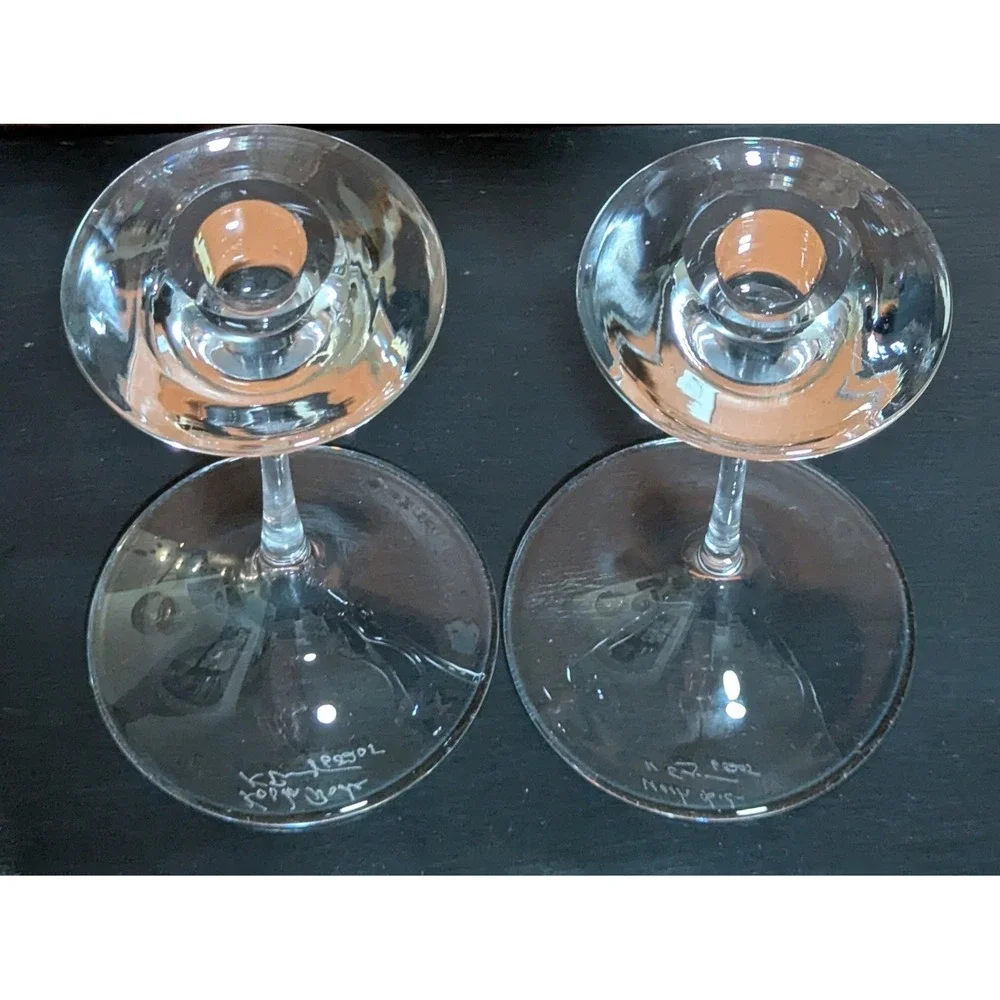 Kosta Boda Fanfare Crystal Candlesticks Set of 2 Signed & No. Kjell Engman 68205